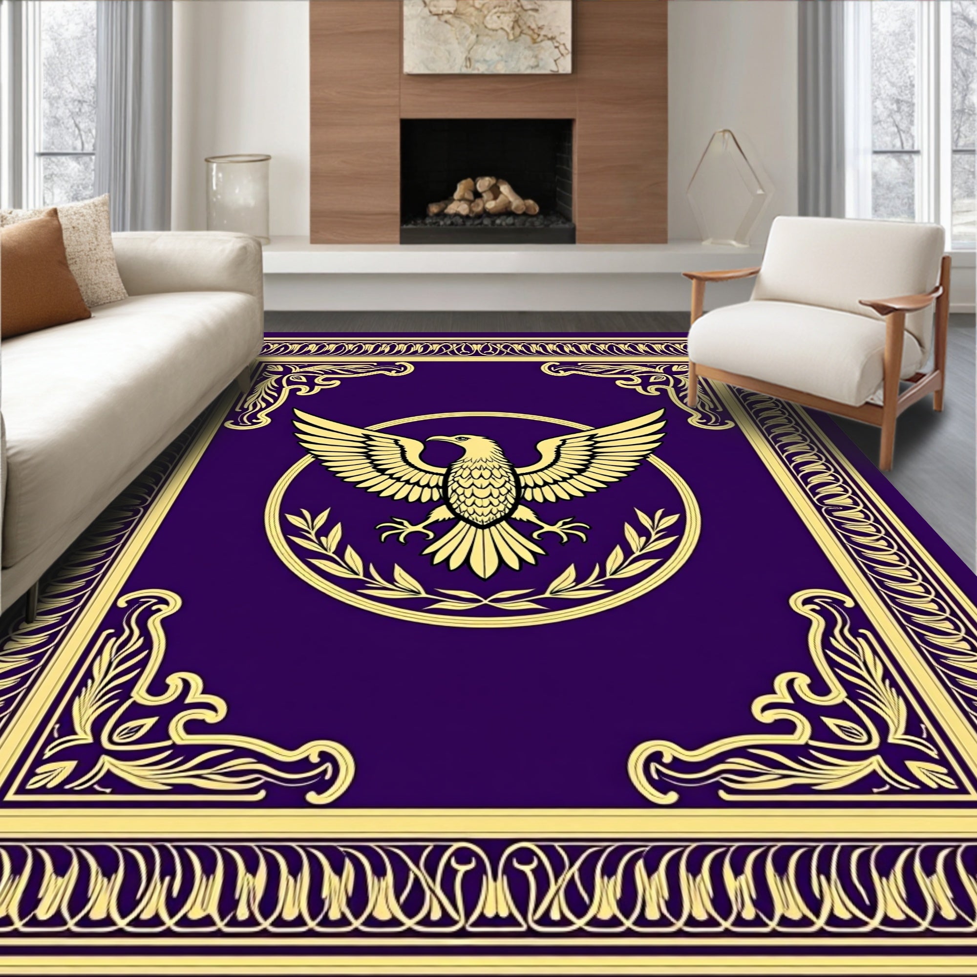 Gold Imperial Eagle Purple Scrollwork Rug