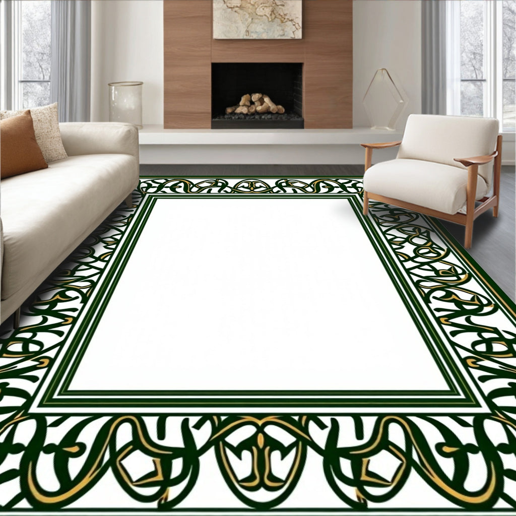 Dark Green Gold Celtic Knot Frame Rug