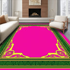Vibrant Pink Green Yellow Filigree Frame Rug