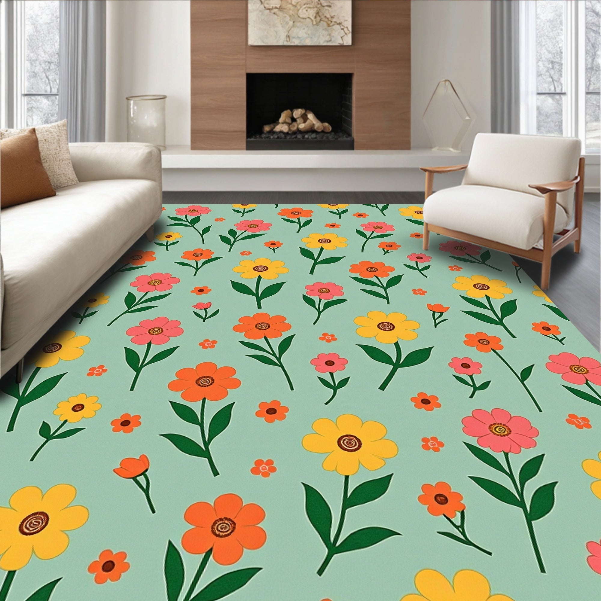 Retro Floral Garden Blooms Rug