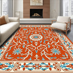 Orange Floral Medallion Border Rug