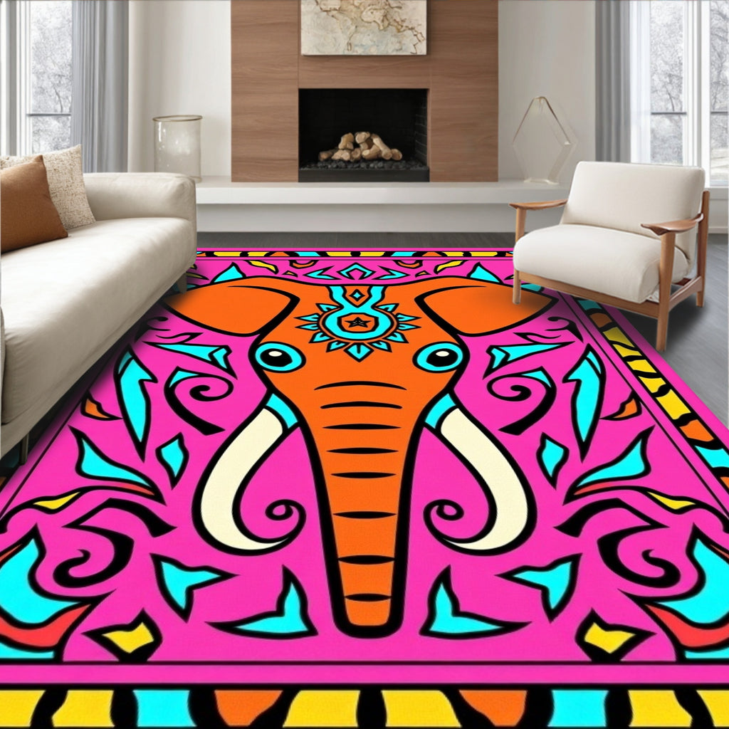 Vibrant Pink Elephant Medallion Art Rug