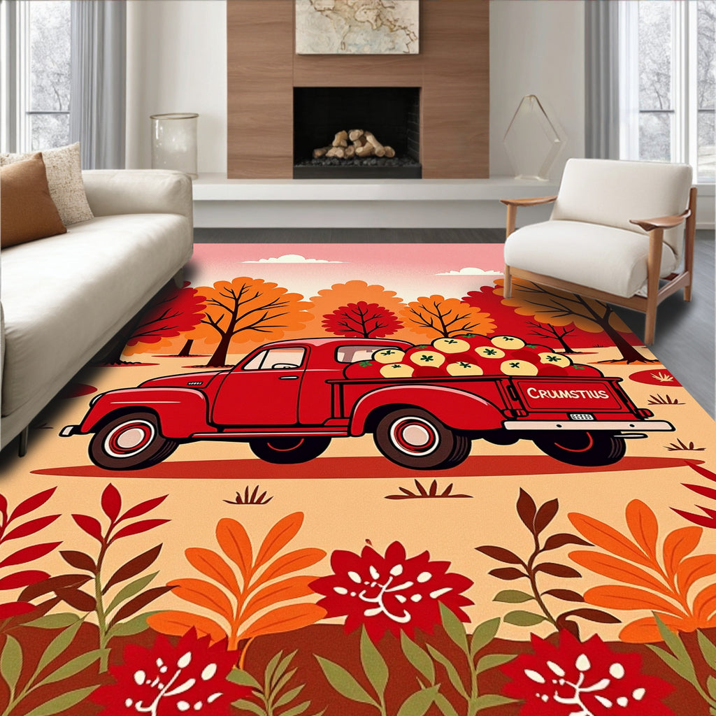 Rustic Red Truck Autumn Apples Rug