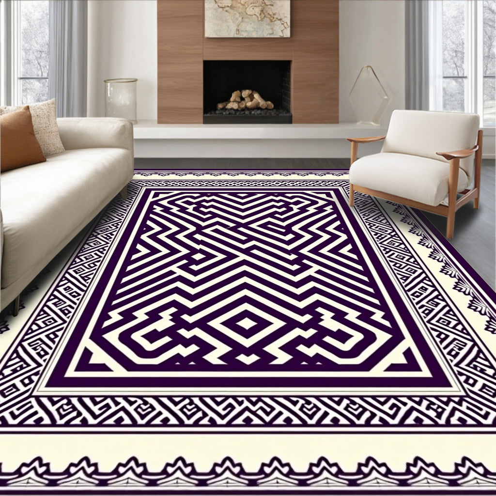 Deep Purple Geometric Maze Rectangle Rug