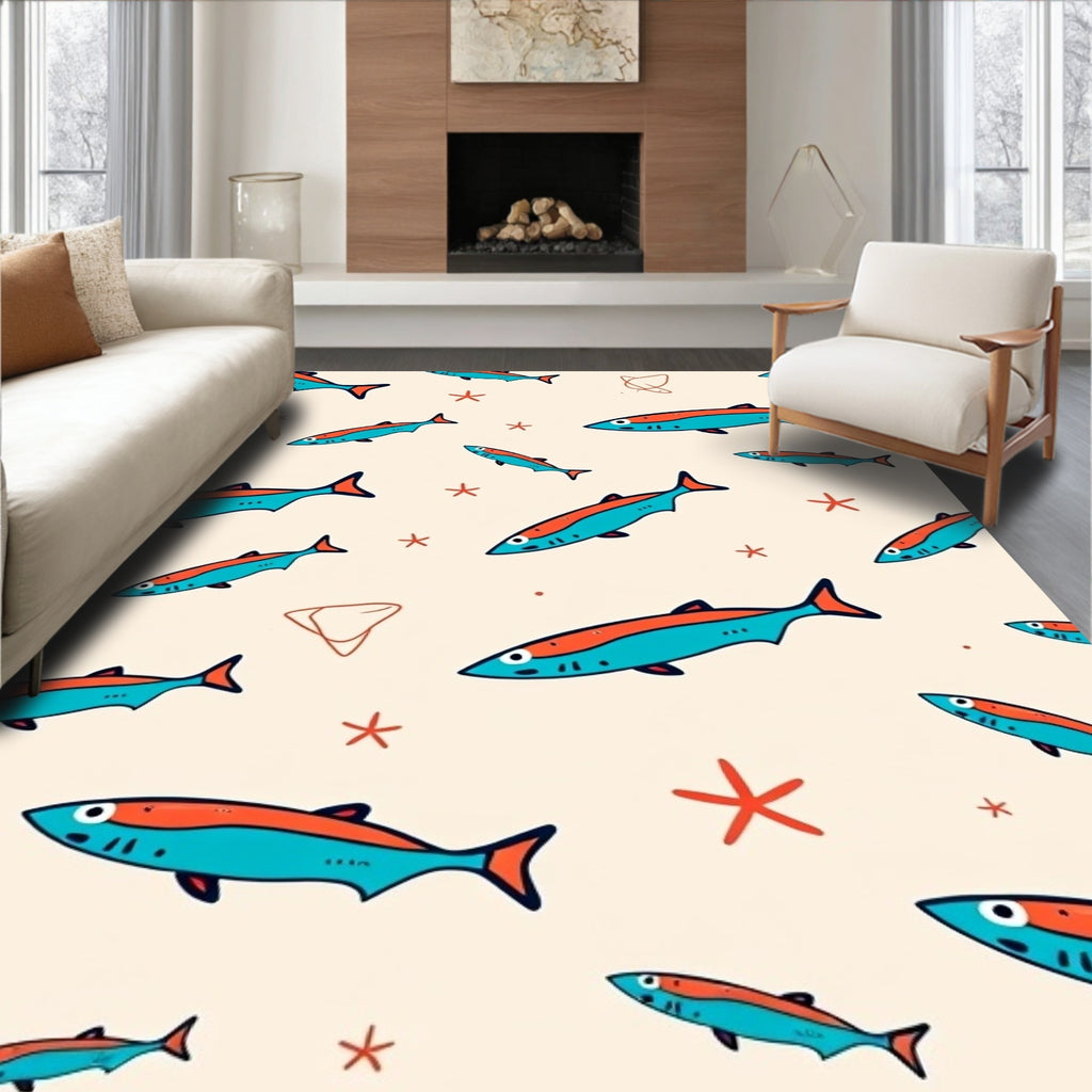 Teal Coral Fish Scatter Rug