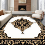 Intricate Black Gold Arabesque Mandala Rug