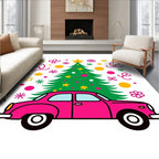 Pink Car Christmas Tree Medley Rug