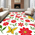 Red Yellow Butterfly Floral Whimsy Rug