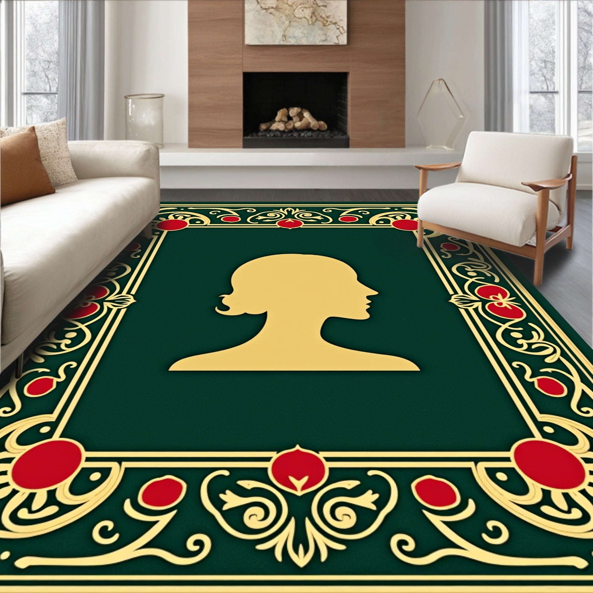 Gold Silhouette Botanical Frame Rug