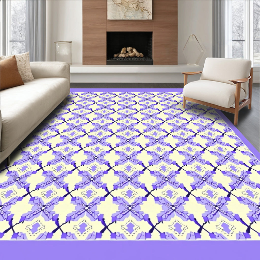 Pale Lilac Geometric Diamond Lattice Rug