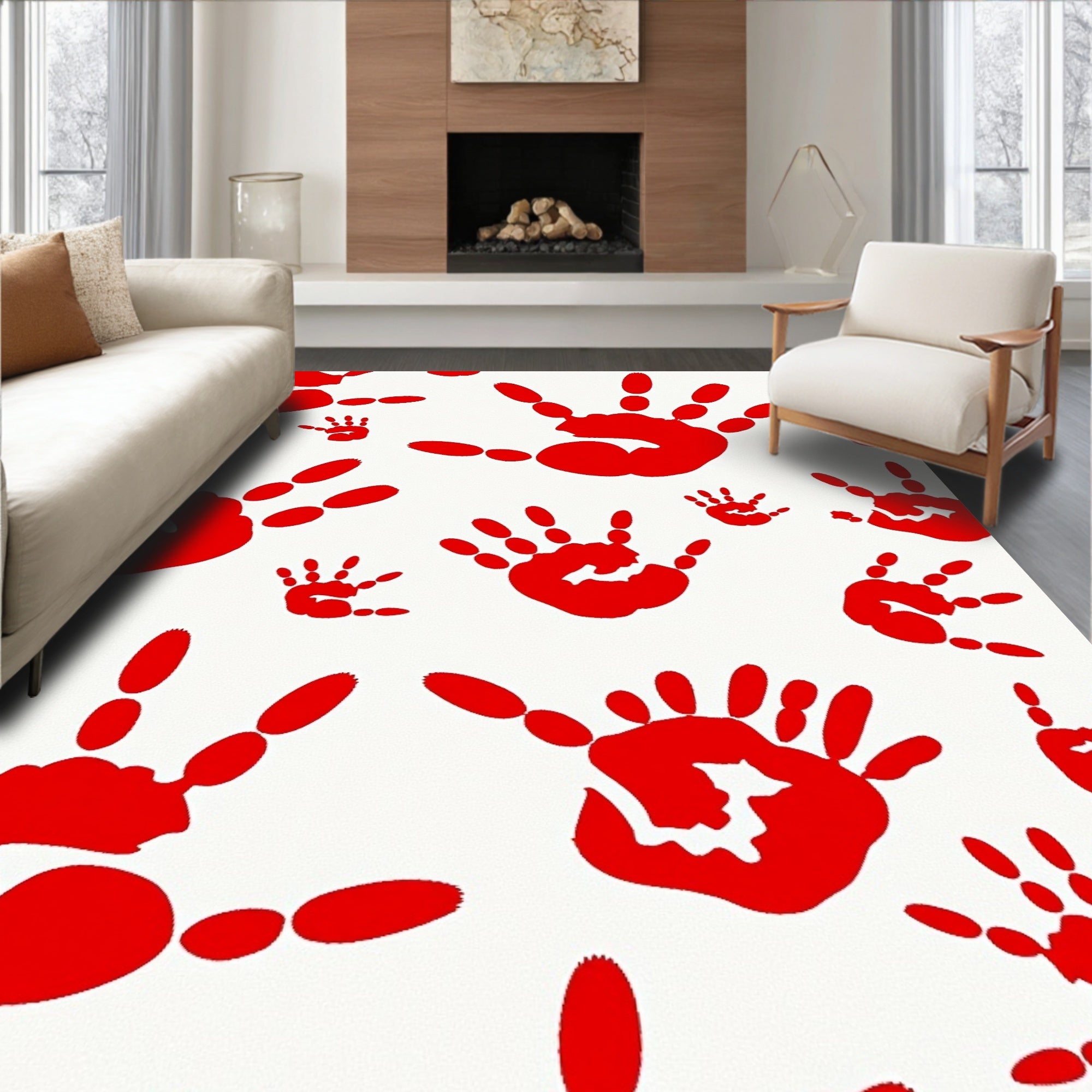 Crimson Handprints Imprint Art Rug