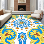 Vibrant Yellow Blue Medallion Floral Rug