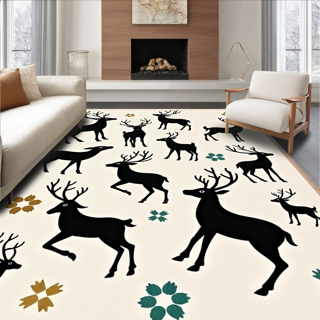 Whimsical Black Deer Meadow Collection Rug