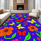 Vibrant Blue Butterfly Floral Garden Rug