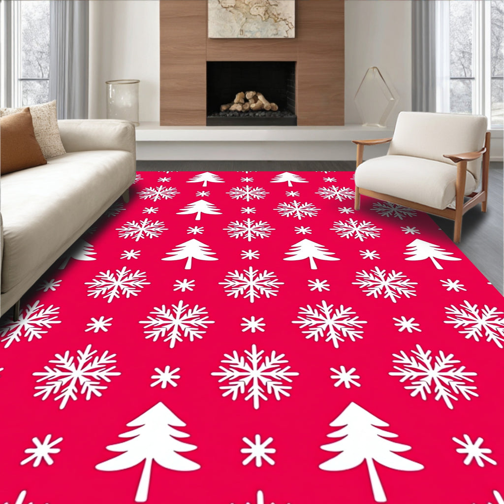 Christmas Snowflakes and Trees Rug