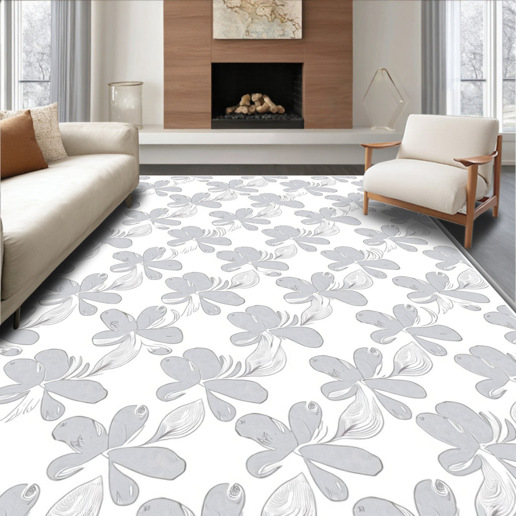 Delicate Gray Floral Swirl Arrangement Rug