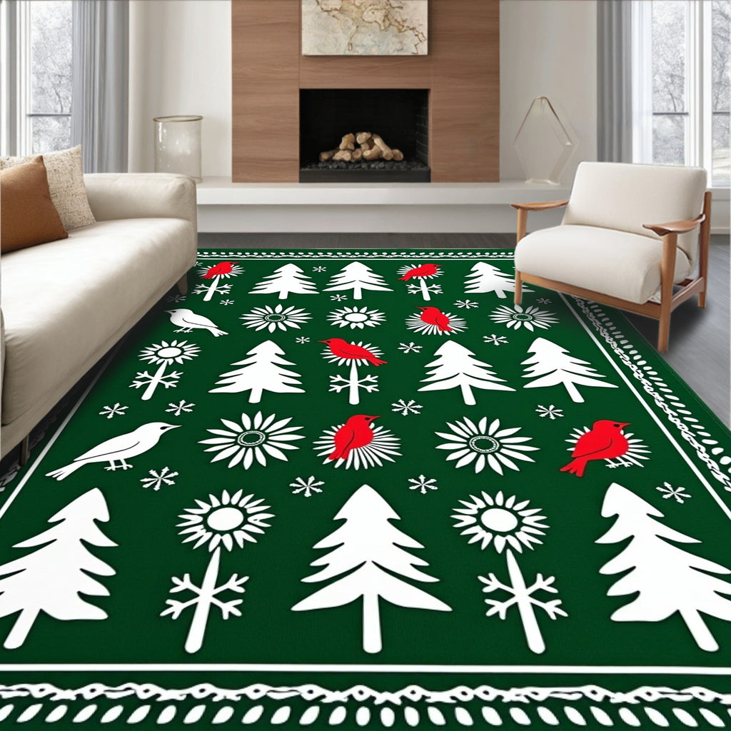 Emerald Forest Birds and Trees Rug