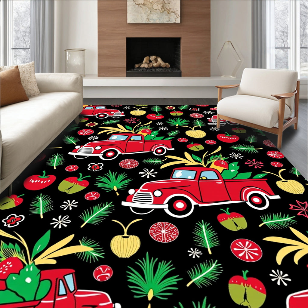 Retro Red Truck Merry Holiday Rug