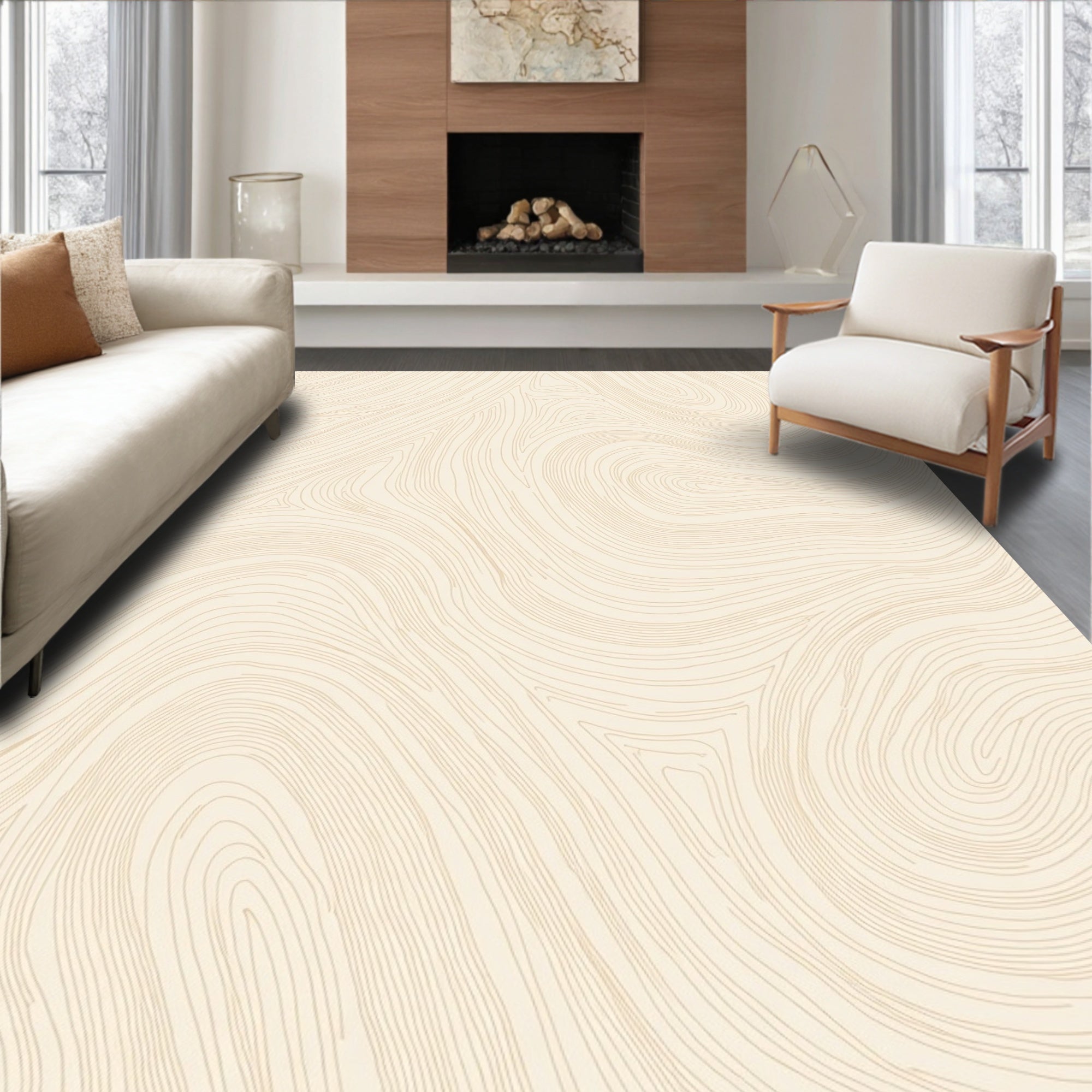 Creamy Beige Abstract Topography Contour Rug