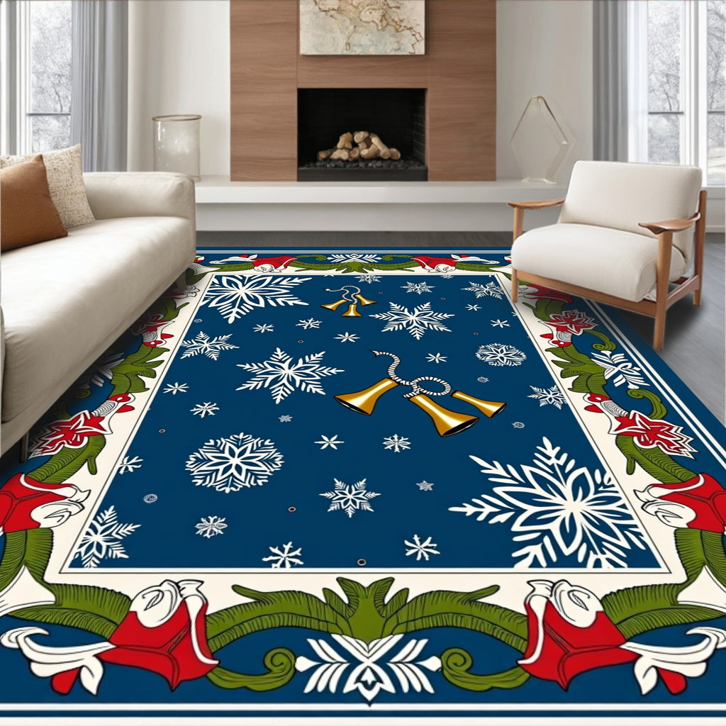 Blue Snowflakes Bells Holiday Border Rug