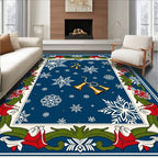 Blue Snowflakes Bells Holiday Border Rug