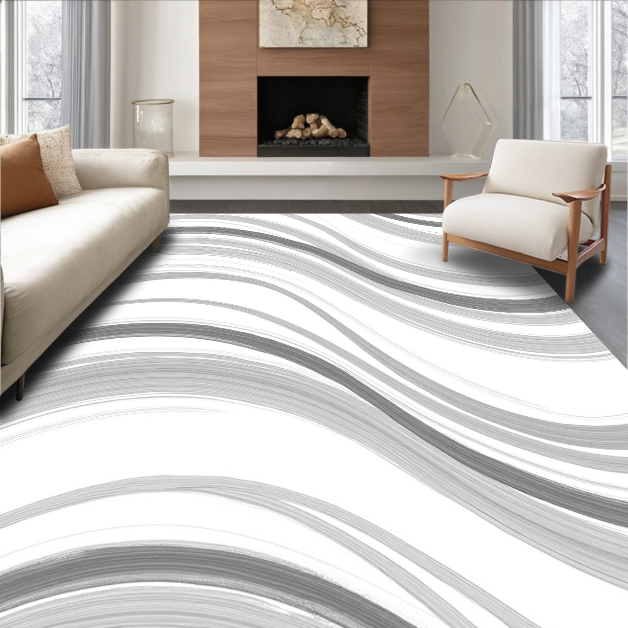 Modern Gray Swirl Ribbons Rug
