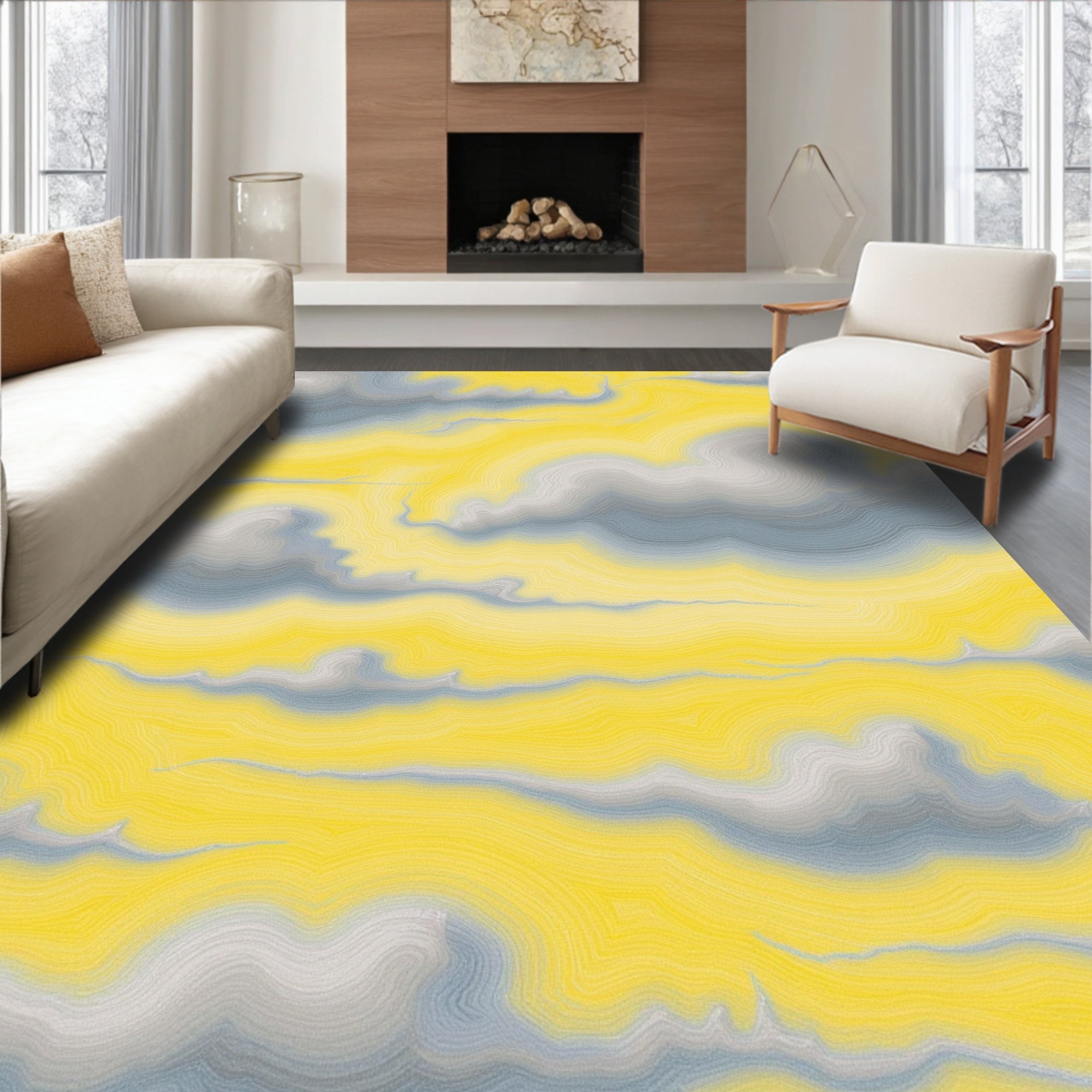 Yellow Gray Wavy Cloudscape Rug