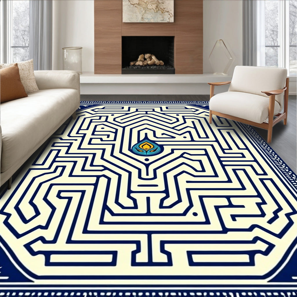 Blue Yellow Labyrinth Fiery Center Rug