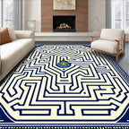 Blue Yellow Labyrinth Fiery Center Rug
