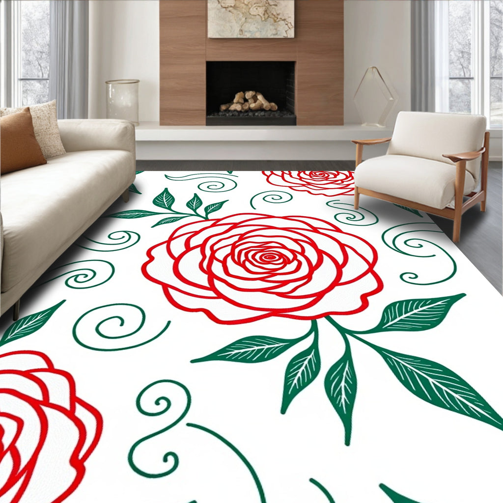 Crimson Rose Swirl Floral Collection Rug