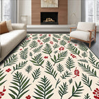 Cream Greenery Red Berry Botanical Rug