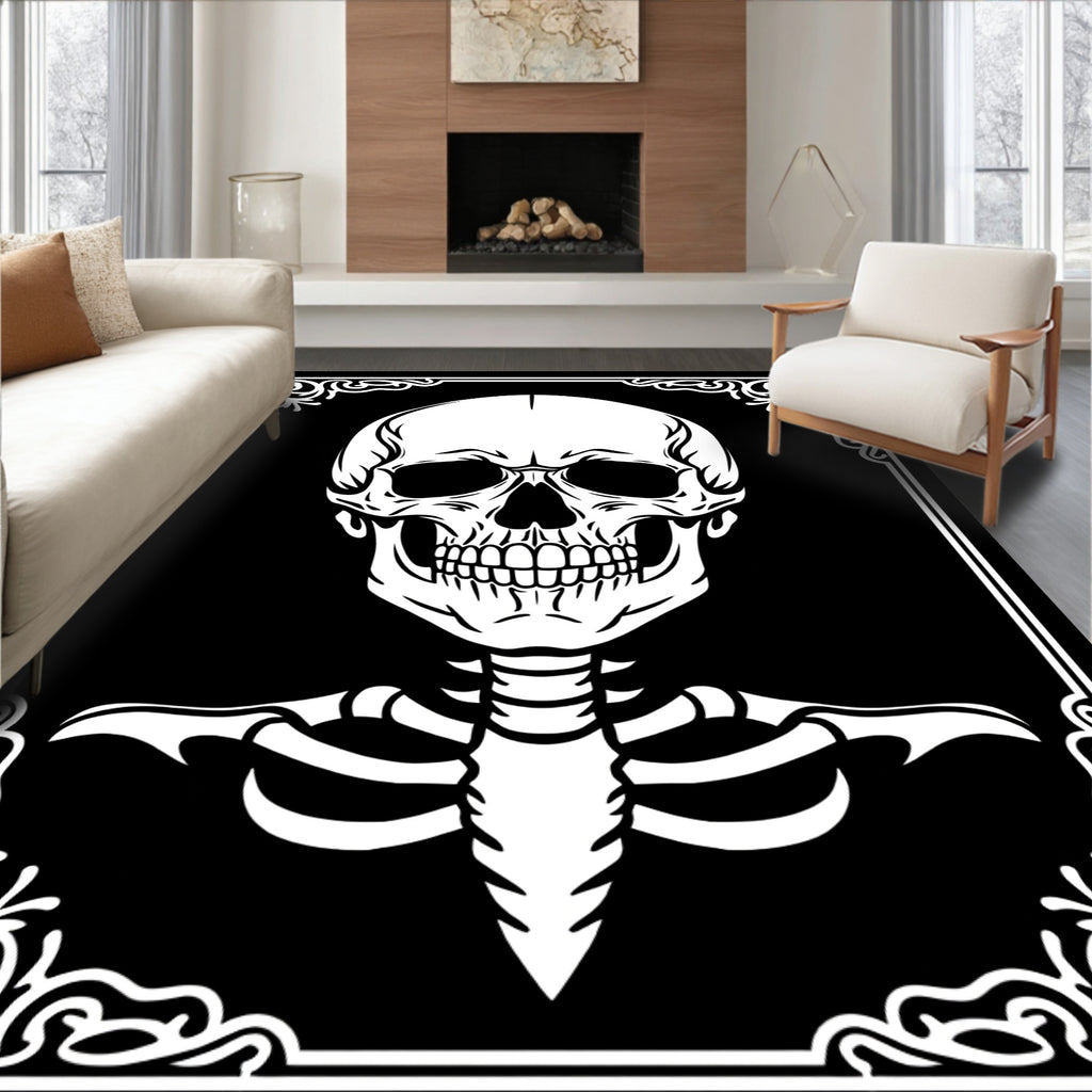 Monochromatic Goth Skull Filigree Rug