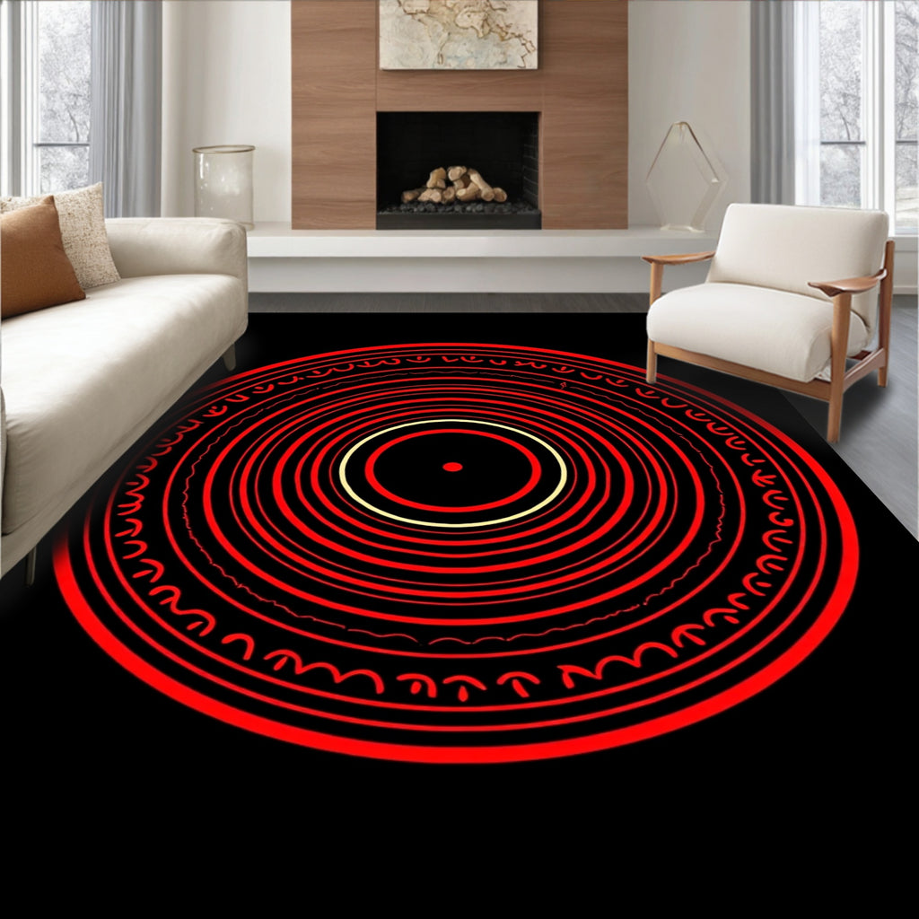 Crimson Concentric Circle Emblem Rug