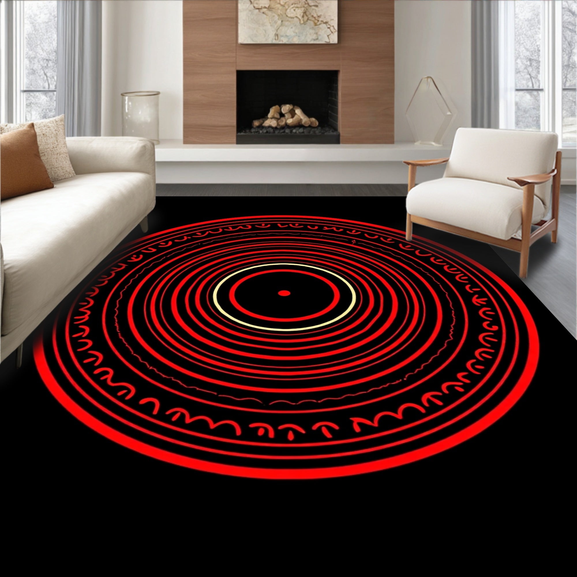 Crimson Concentric Circle Emblem Rug