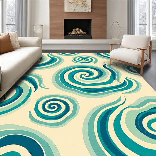 Aqua Swirls Cream Background Rug