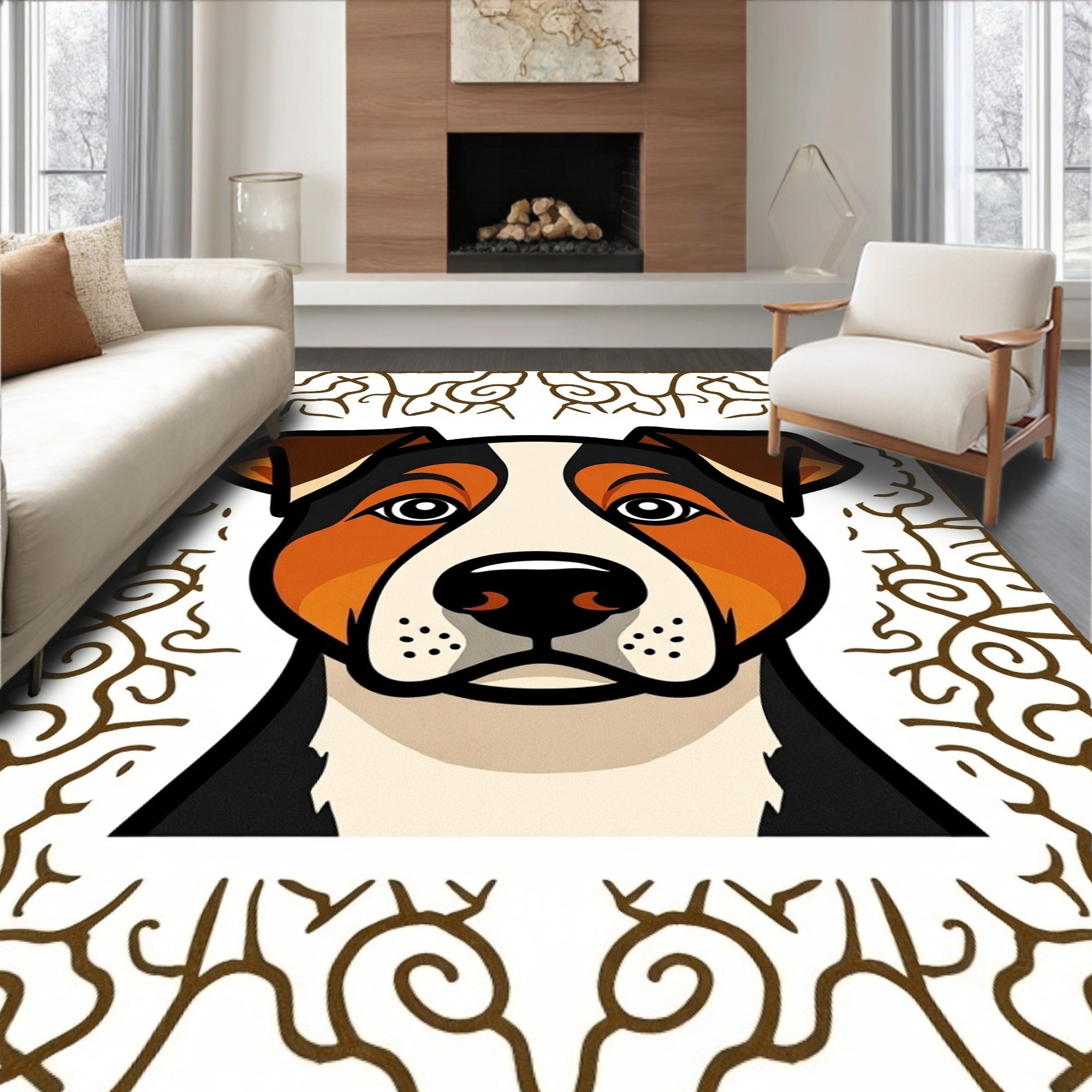 Rustic Brown Dog Portrait Frame Rug
