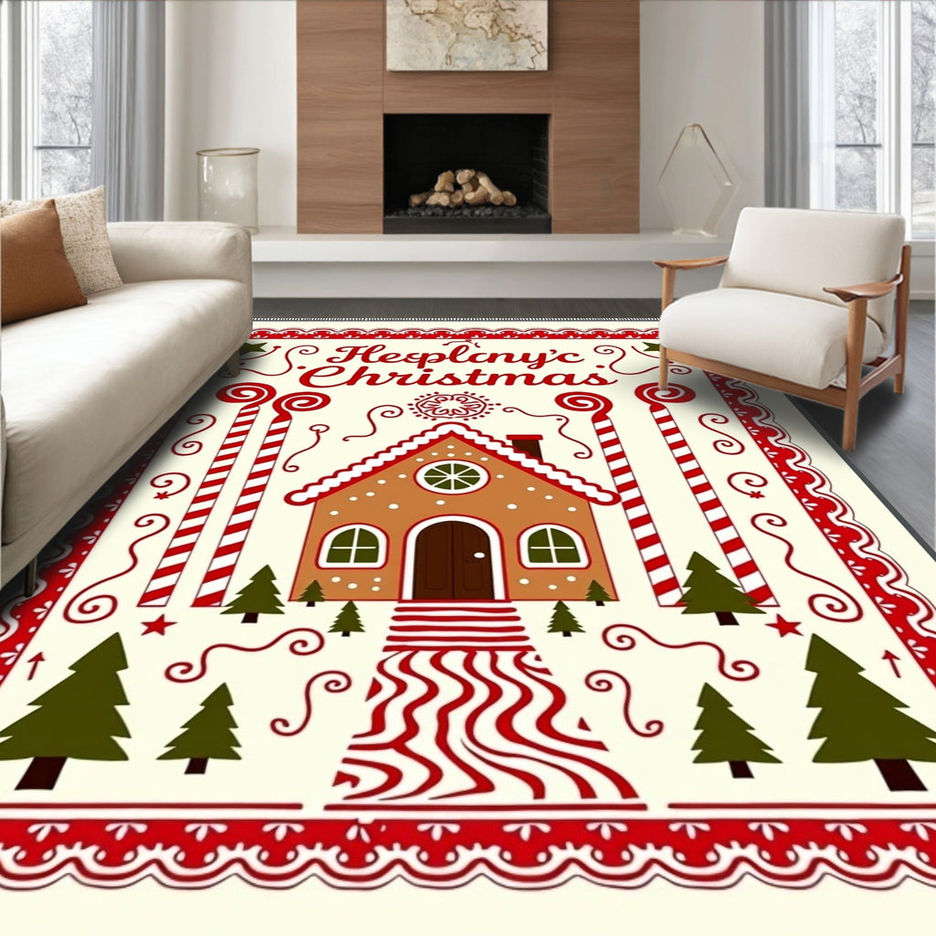 Gingerbread House Red Candy Cane Christmas Rug