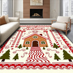 Gingerbread House Red Candy Cane Christmas Rug