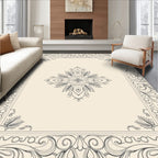 Ornate Ivory Floral Border Medallion Rug