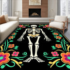 Black Skeleton Floral Frame Rug