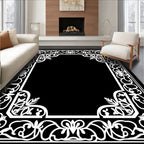 Elegant White Floral Vine Border Rug