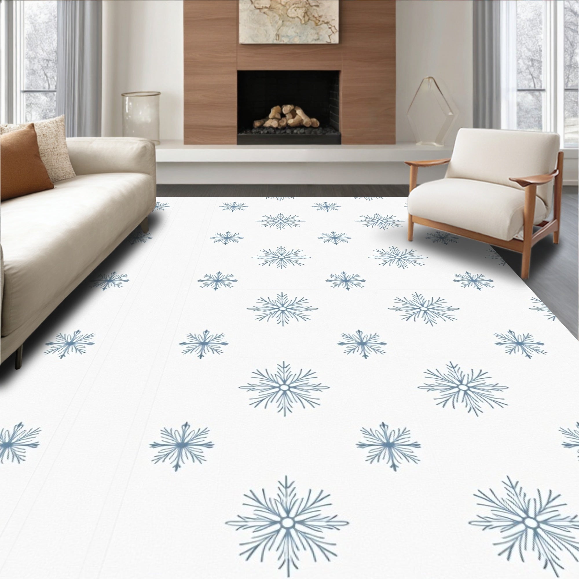 Light Blue Snowflake All Over Rug