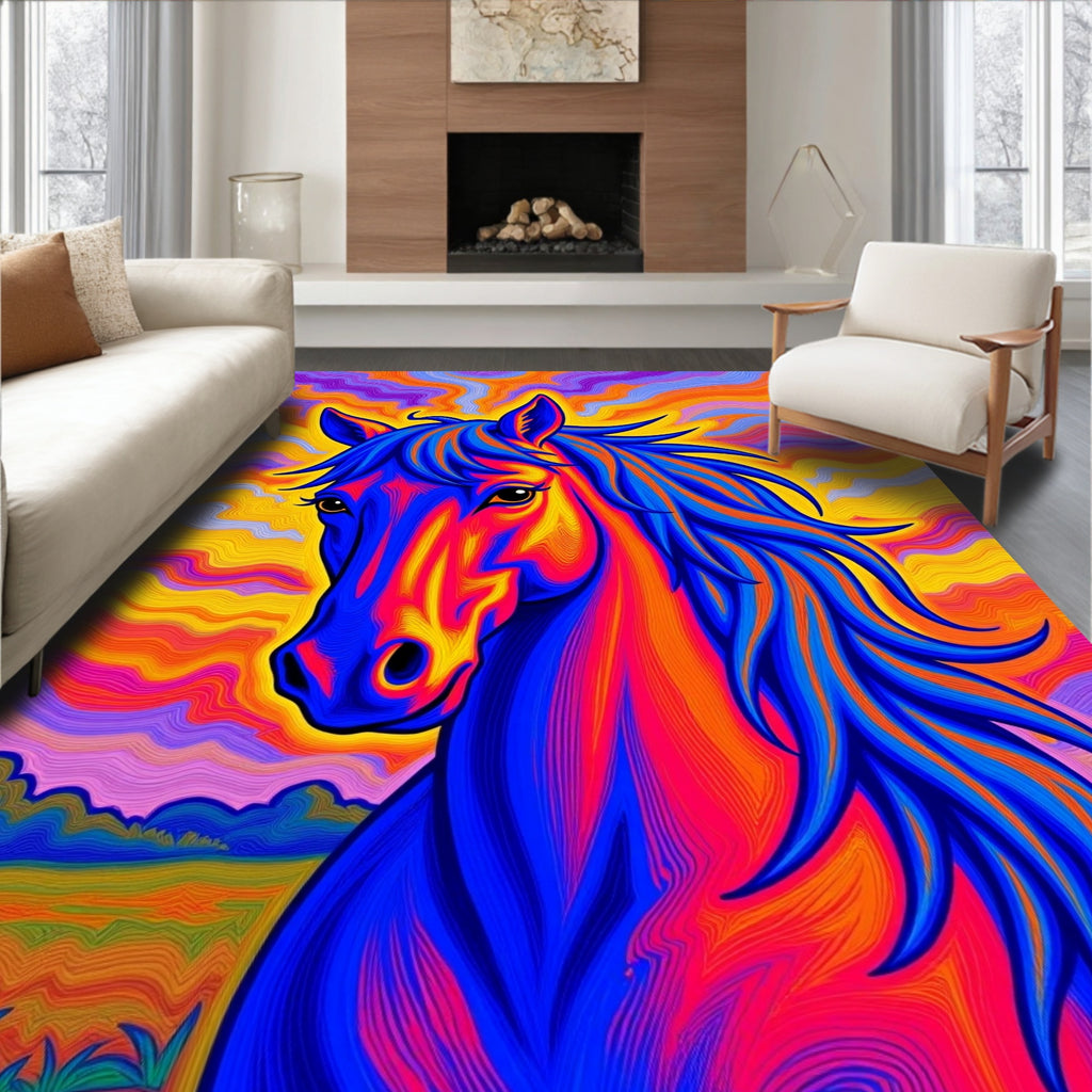 Vibrant Psychedelic Horse Landscape Rug