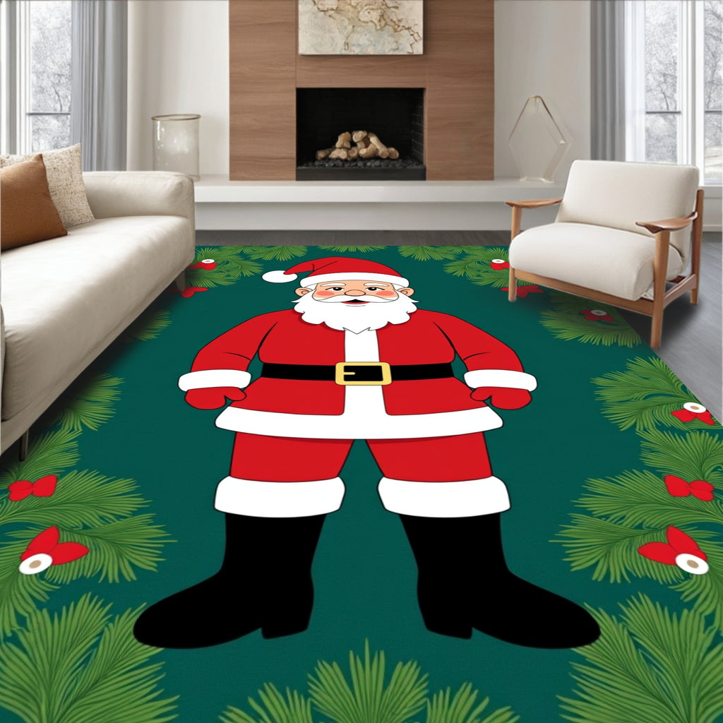 Festive Santa Claus Evergreen Garland Rug