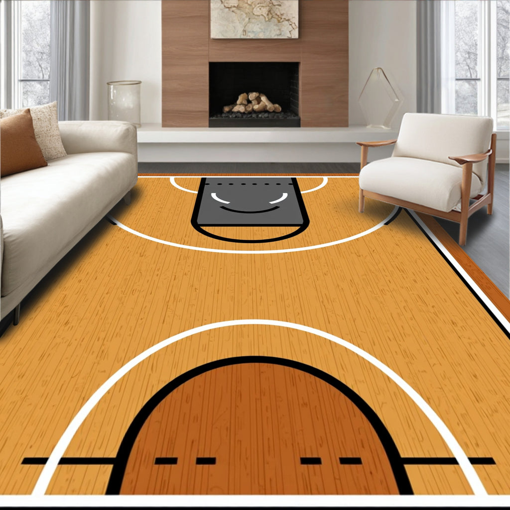 Realistic Wood Basketball Court Area Rug