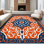 Bold Orange Indigo Floral Medallion Rug