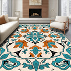 Turquoise Orange Floral Medallion Rug