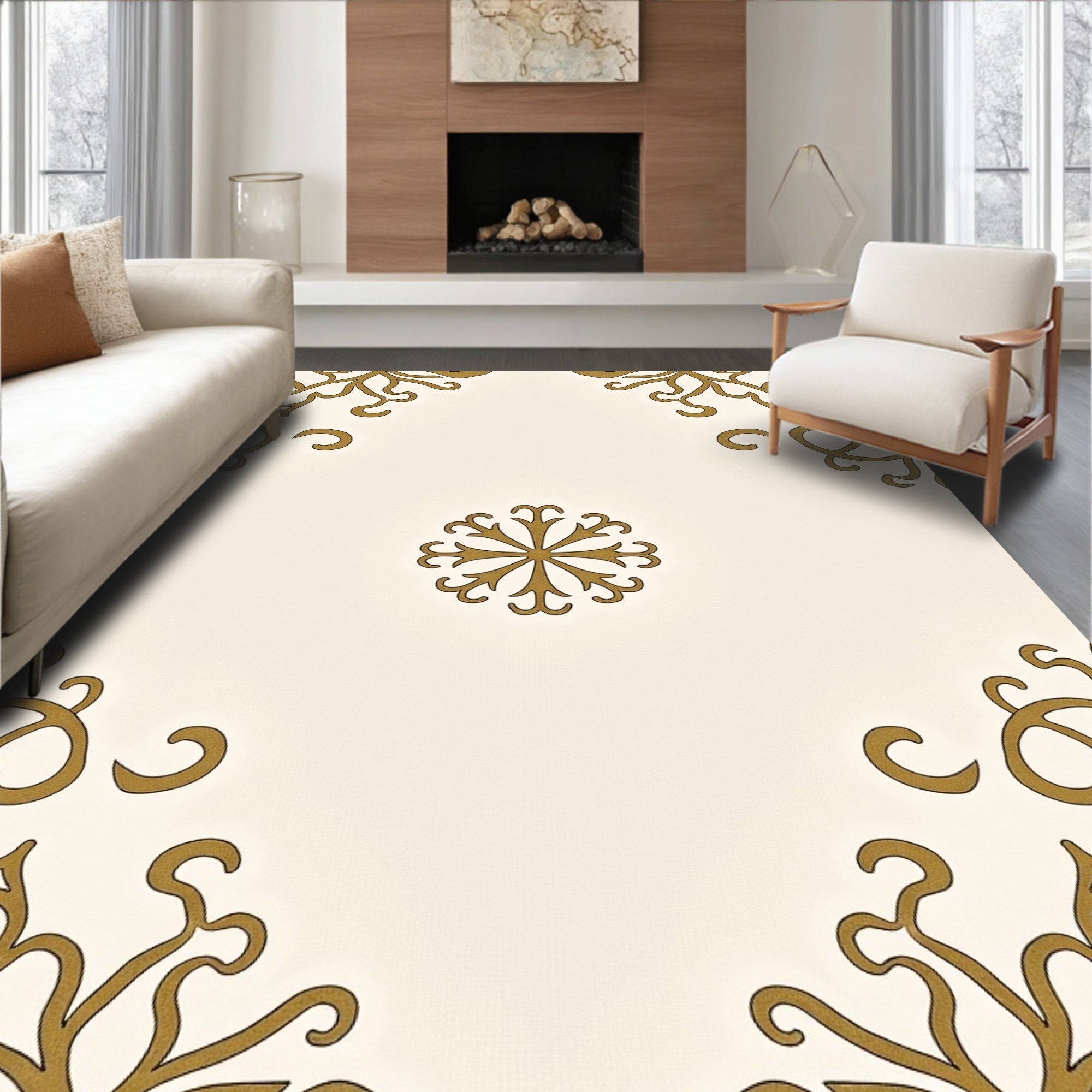 Ornate Golden Flourish Corner Medallion Rug