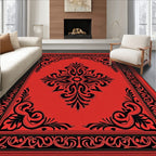 Crimson Black Floral Scroll Border Rug