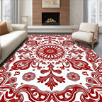 Crimson Baroque Swirls Decorative Rug